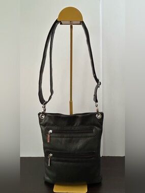 Margot - Double Zipper Leather Bag in Dark Green